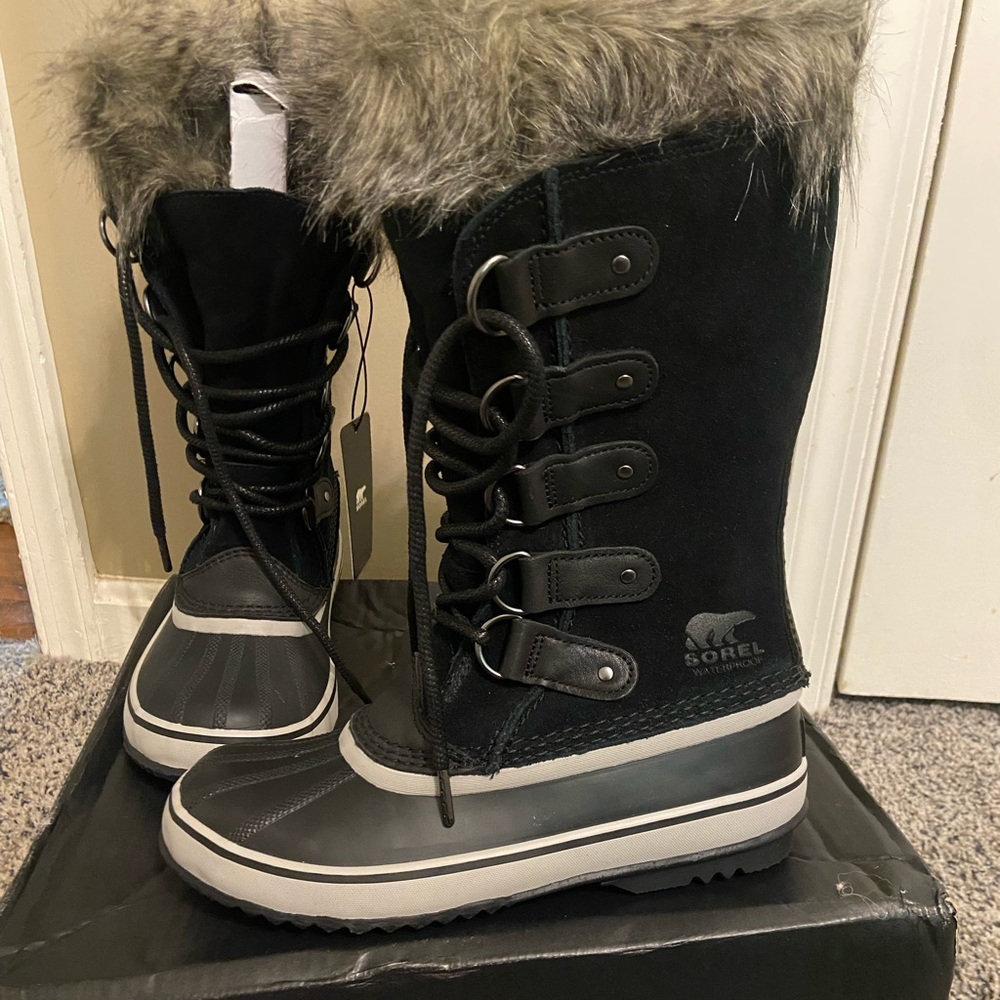 Sorel Black & Gray Women's Winter Rain Boots with Faux Fur Trim